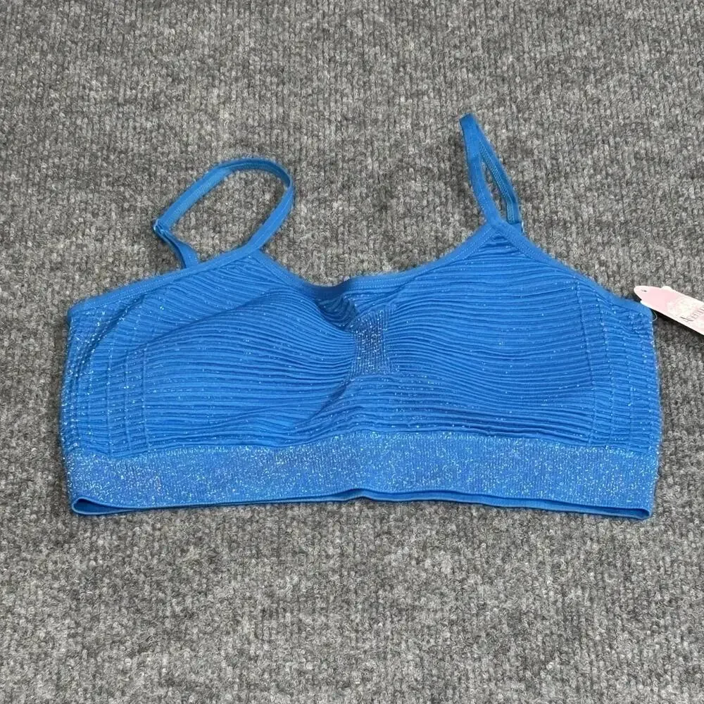 Anemone Bra Womens One Size Blue Glitter Seamless Stretch Wireless Bralette New